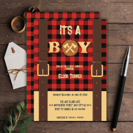 Het is een jongen Rustic Lumberjack Flannel Baby s Kaart