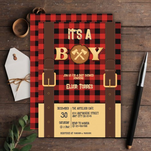 Het is een jongen Rustic Lumberjack Flannel Baby s Kaart