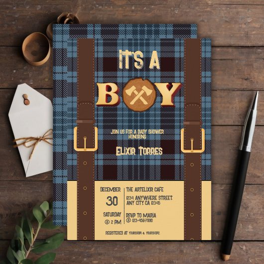 Het is een jongen Rustic Lumberjack Flannel Baby s Kaart