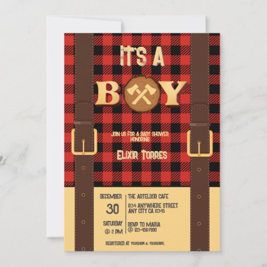 Het is een jongen Rustic Lumberjack Flannel Baby s Kaart (Voorkant)