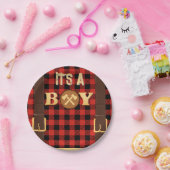 Het is een jongen Rustic Lumberjack Flannel Baby s Papieren Bordje (Feest)