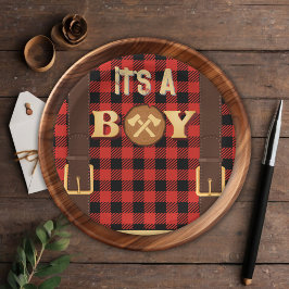 Het is een jongen Rustic Lumberjack Flannel Baby s Papieren Bordje