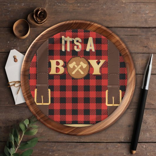 Het is een jongen Rustic Lumberjack Flannel Baby s Papieren Bordje