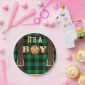 Het is een jongen Rustic Lumberjack Flannel Baby s Papieren Bordje (Feest)