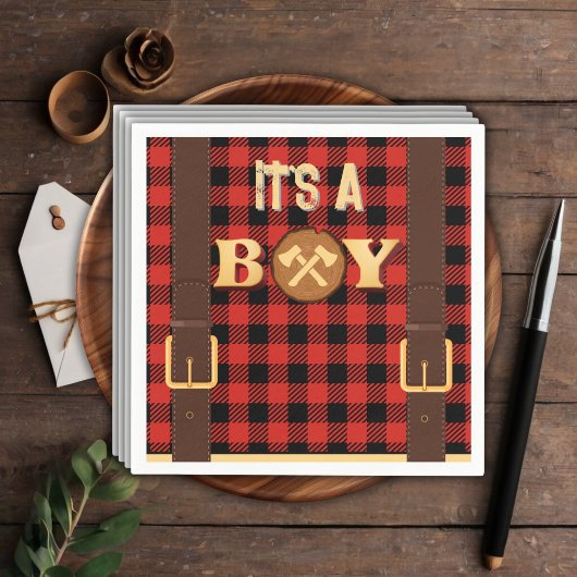 Het is een jongen Rustic Lumberjack Flannel Baby s Servet