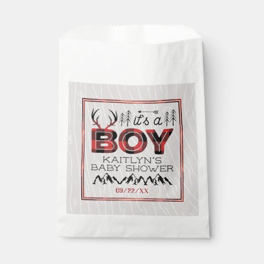 Het is een jongen! Rustic Play Lumberjack Baby sho Bedankzakje (Voorkant)