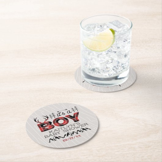 Het is een jongen! Rustic Play Lumberjack Baby sho Ronde Kartonnen Onderzetter (Insitu)