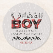 Het is een jongen! Rustic Play Lumberjack Baby sho Ronde Kartonnen Onderzetter (Voorkant)