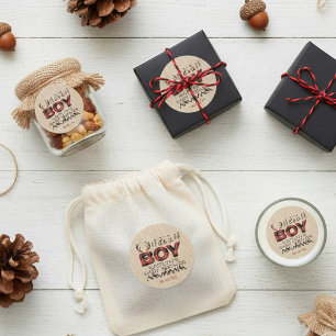 Het is een jongen! Rustic Play Lumberjack Baby sho Ronde Sticker