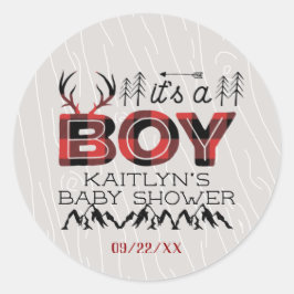 Het is een jongen! Rustic Play Lumberjack Baby sho Ronde Sticker