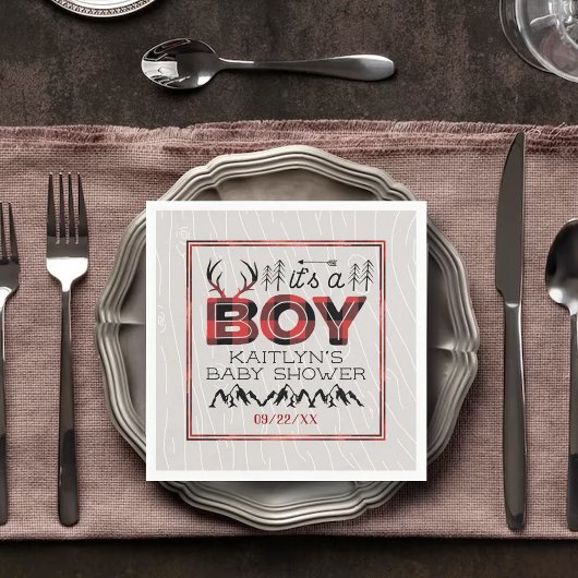 Het is een jongen! Rustic Play Lumberjack Baby sho Servet