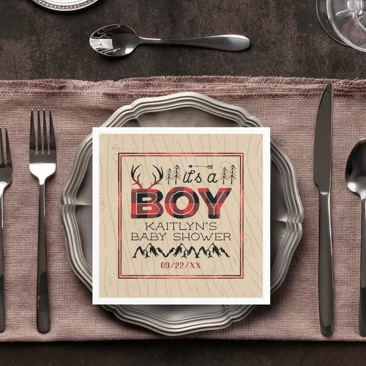 Het is een jongen! Rustic Play Lumberjack Baby sho Servet