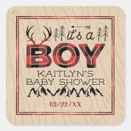Het is een jongen! Rustic Play Lumberjack Baby sho Vierkante Sticker