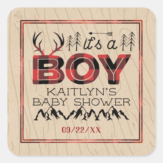 Het is een jongen! Rustic Play Lumberjack Baby sho Vierkante Sticker (Voorkant)