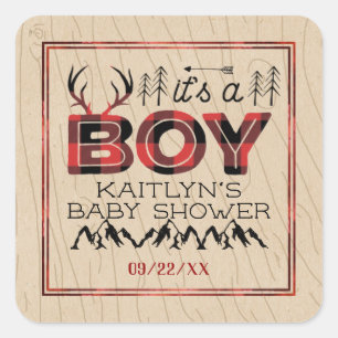 Het is een jongen! Rustic Play Lumberjack Baby sho Vierkante Sticker