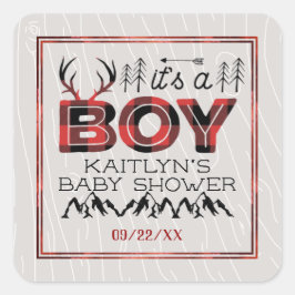 Het is een jongen! Rustic Play Lumberjack Baby sho Vierkante Sticker