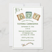 Het is een Jongen Rustic Waterverf Baby Uitnodigin Kaart (Voorkant)