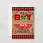Het is een jongen Rustic Wood Plaid Baby shower Bedankkaart (Voorkant)