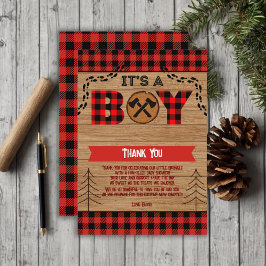Het is een jongen Rustic Wood Plaid Baby shower Bedankkaart