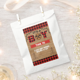 Het is een jongen Rustic Wood Plaid Baby shower Bedankzakje