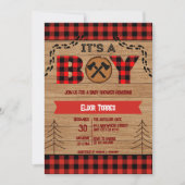 Het is een jongen Rustic Wood Plaid Baby shower Kaart (Voorkant)