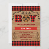Het is een jongen Rustic Wood Plaid Baby shower Kaart (Voorkant)