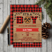 Het is een jongen Rustic Wood Plaid Baby shower Kaart