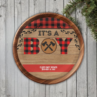 Het is een jongen Rustic Wood Plaid Baby shower Papieren Bordje