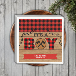 Het is een jongen Rustic Wood Plaid Baby shower Servet