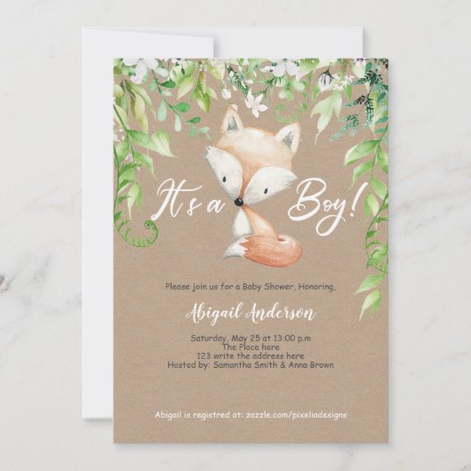 Het is een jongen, Rustic, Woodland, Greenery, Bab Kaart (Voorkant)