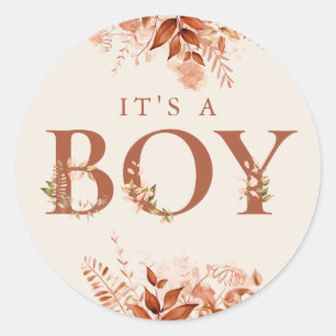 Het Is Een Jongen Rustieke Bloemige Herfst Baby Sh Ronde Sticker