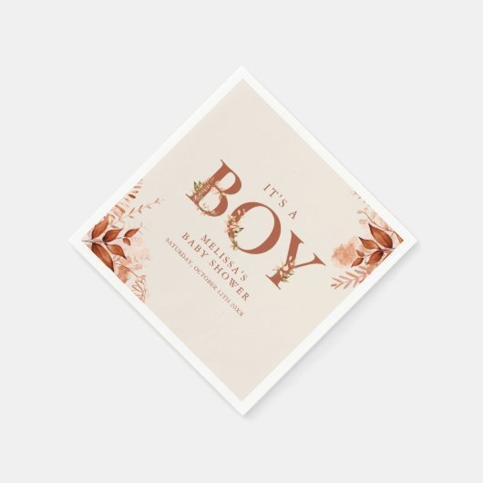 Het is een jongen Rustieke bloemletter Herfst baby Servet (Hoek)