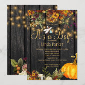 Het is een jongen rustieke herfst pompoen baby jon kaart (Voorkant / Achterkant)