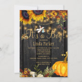 Het is een jongen rustieke herfst zonnebloem baby kaart (Voorkant)