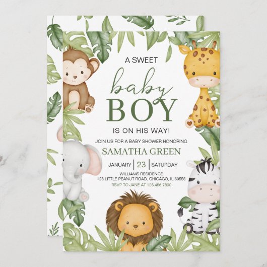 Het is een jongen Safari Baby Shower Kaart (Voorkant / Achterkant)
