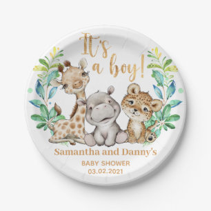 Het is een jongen! Safari Baby shower Papieren Bordje