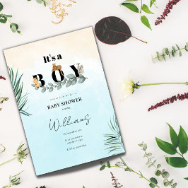 Het is een jongen safari dier baby shower kaart