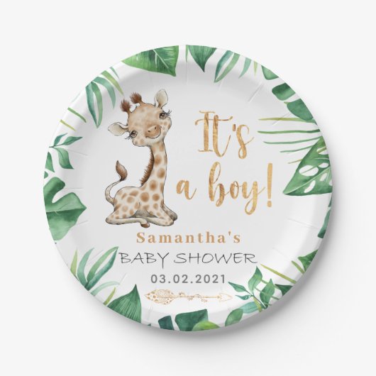 Het is een jongen! Safari Giraffe Baby shower Bord (Voorkant)