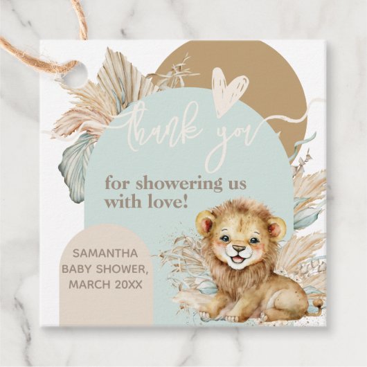 Het is een jongen Safari Theme Lion Baby shower Bedankjes Labels (Voorkant)