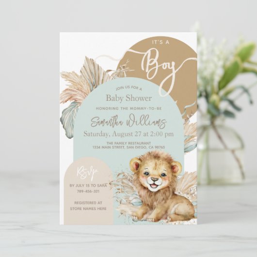 Het is een jongen Safari Theme Lion Baby shower Kaart (Staand voorkant)