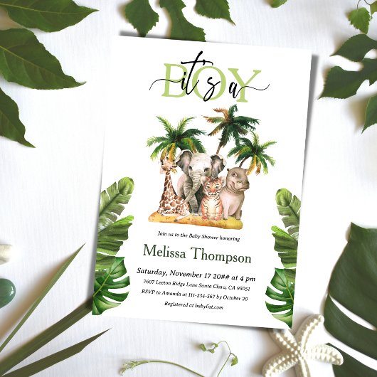 Het is een jongen Safari Wild Animal Tropisch Baby Kaart