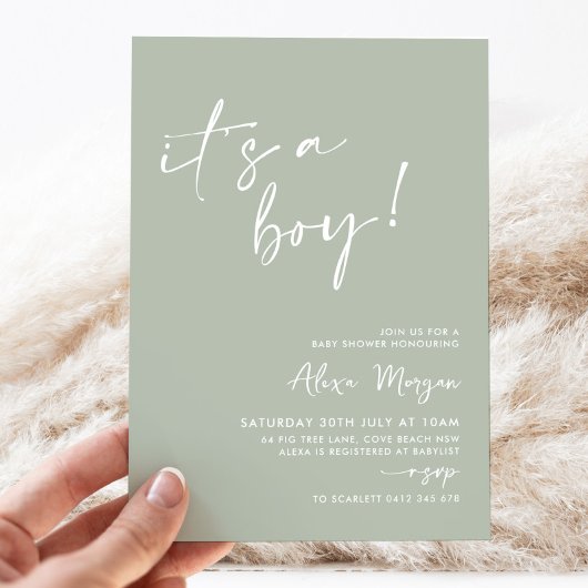 Het is een jongen! Sage Groen Minimaal Baby shower Kaart