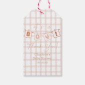 Het is een jongen! Schattige Brown Gingham Notedry Cadeaulabel (Achterkant)