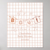 Het is een jongen! Schattige Brown Gingham Notedry Poster (Voorkant)