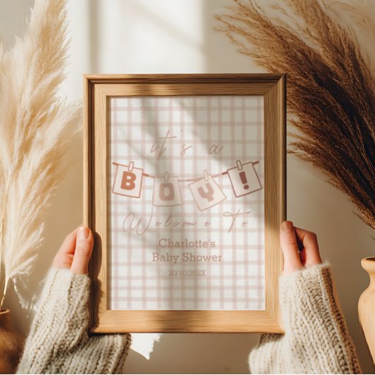 Het is een jongen! Schattige Brown Gingham Notedry Poster