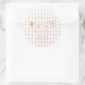 Het is een jongen! Schattige Brown Gingham Notedry Ronde Sticker (Tas)