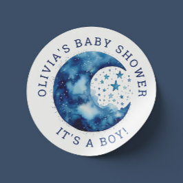 Het is een jongen. Schattige grillig blauw maan ba Ronde Sticker