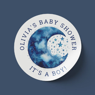 Het is een jongen. Schattige grillig blauw maan ba Ronde Sticker