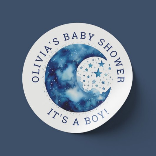 Het is een jongen. Schattige grillig blauw maan ba Ronde Sticker