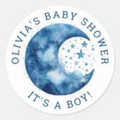 Het is een jongen. Schattige grillig blauw maan ba Ronde Sticker (Voorkant)